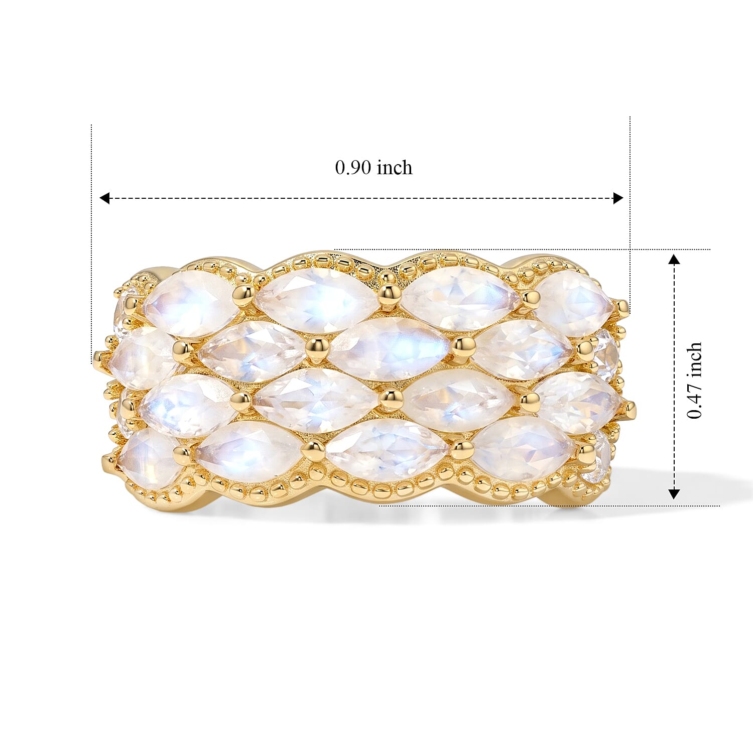 EverTrue Rainbow Moonstone and White Zircon 2.65 ctw Ring in 18K YG Plated (Size 5.0)