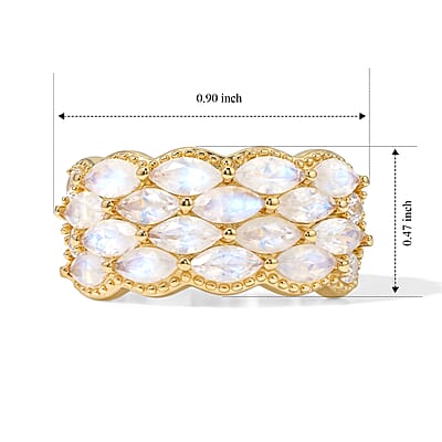 EverTrue Rainbow Moonstone and White Zircon 2.65 ctw Ring in 18K YG Plated (Size 5.0)