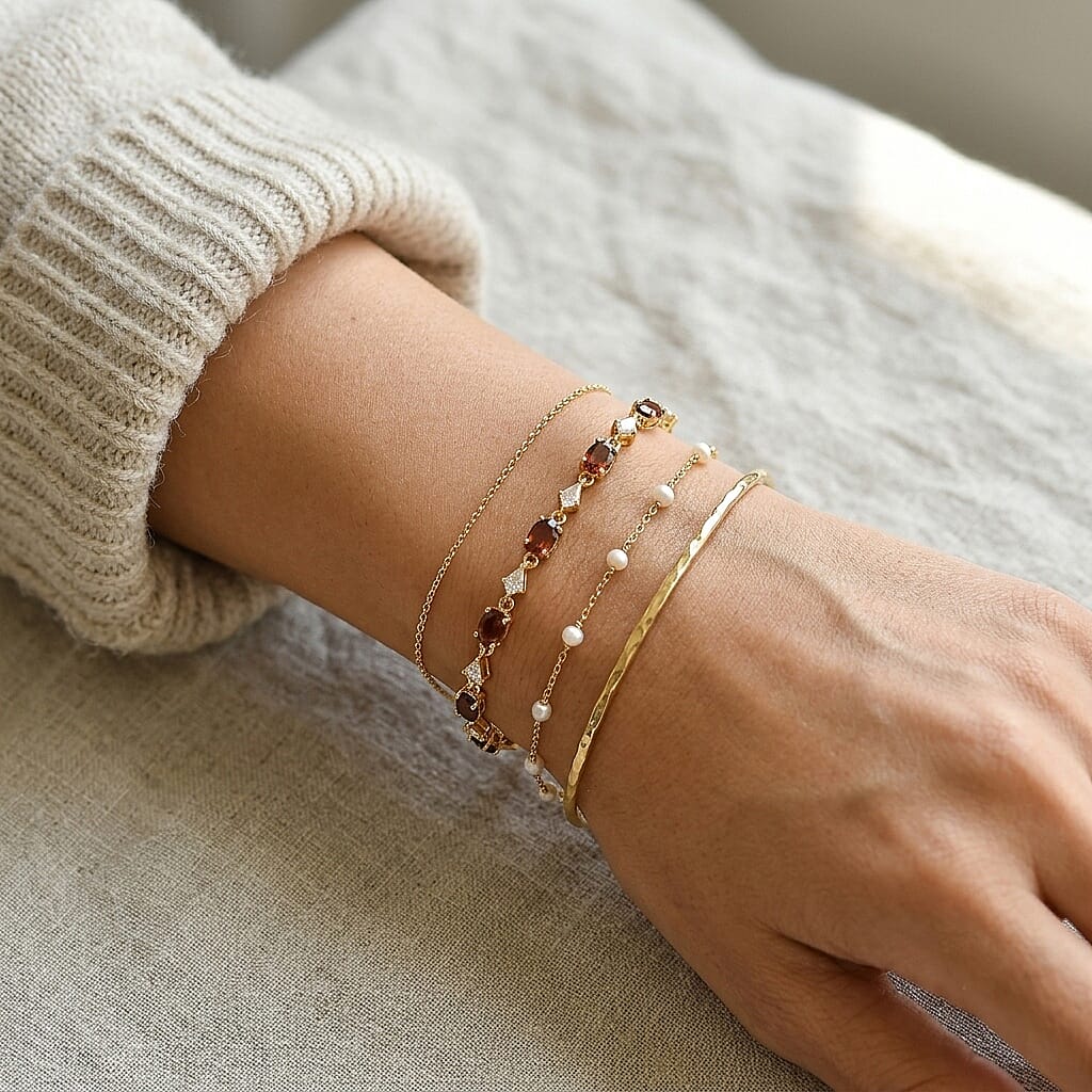 D'Joy AAA Red Zircon and White Zircon 8.35 ctw Bracelet in 18K Vermeil Yellow Gold Over Sterling Silver (6.50 In)