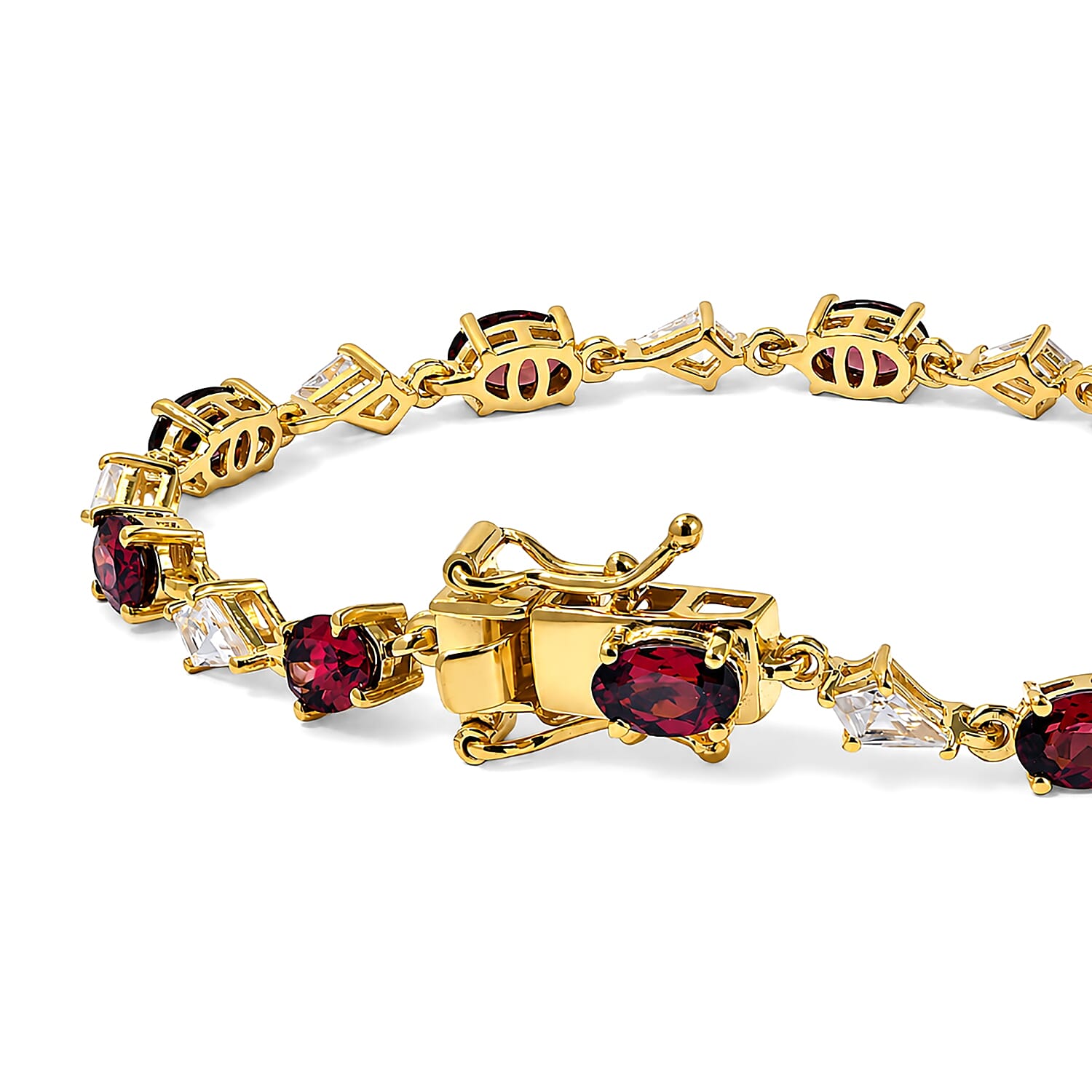 D'Joy AAA Red Zircon and White Zircon 8.35 ctw Bracelet in 18K Vermeil Yellow Gold Over Sterling Silver (6.50 In)