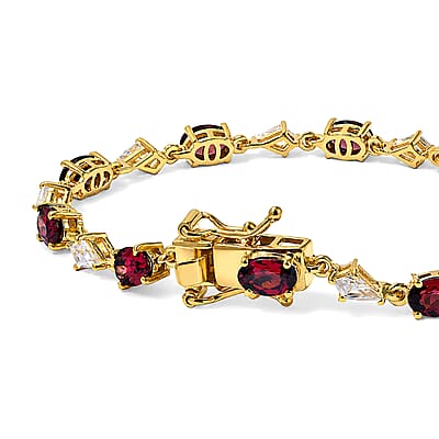 D'Joy AAA Red Zircon and White Zircon 8.35 ctw Bracelet in 18K Vermeil Yellow Gold Over Sterling Silver (6.50 In)