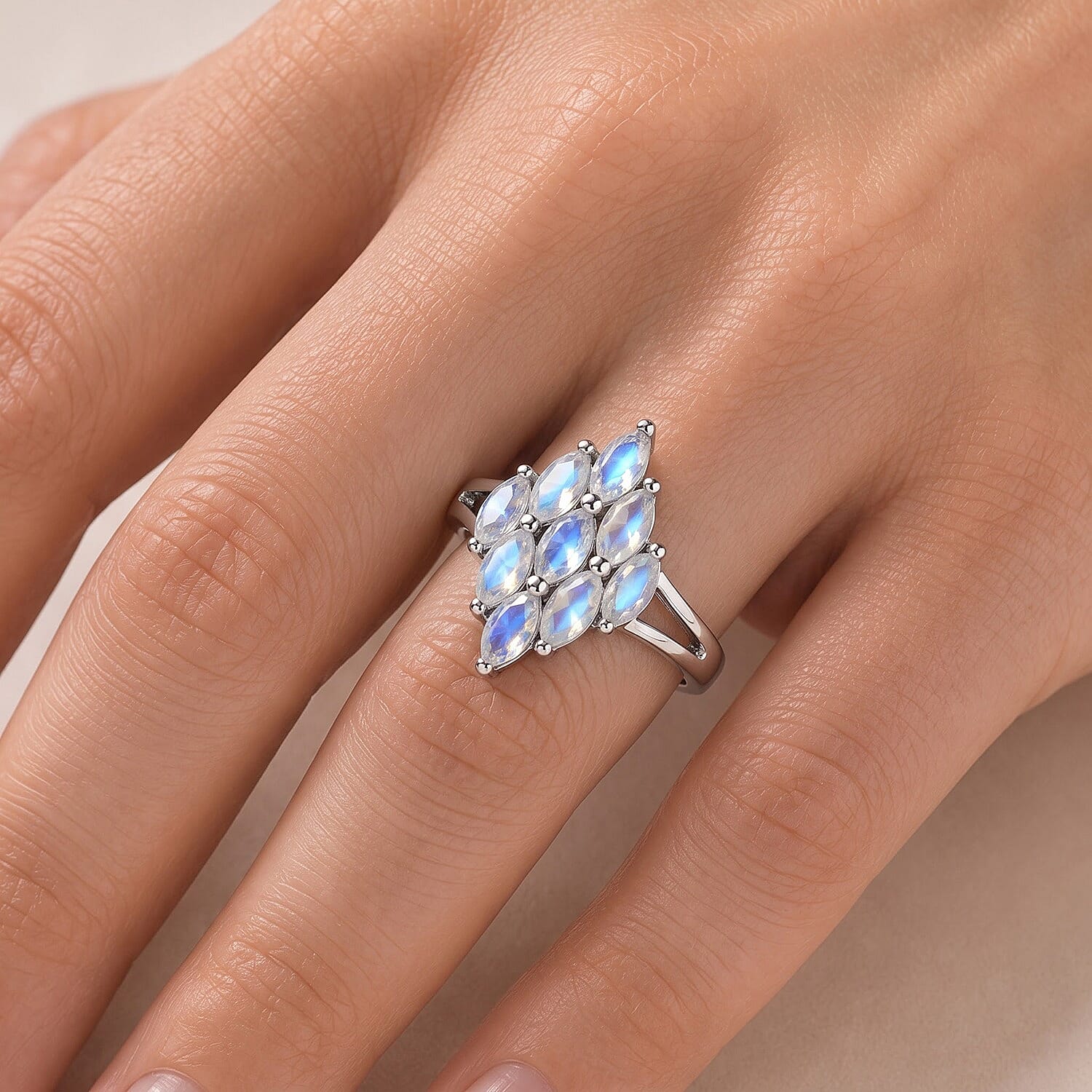EverTrue Rainbow Moonstone 0.80 ctw Ring in Platinum Bond (Size 5.0)