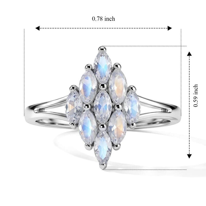EverTrue Rainbow Moonstone 0.80 ctw Starfire Petals Ring in Platinum Bond (Size 6.0)