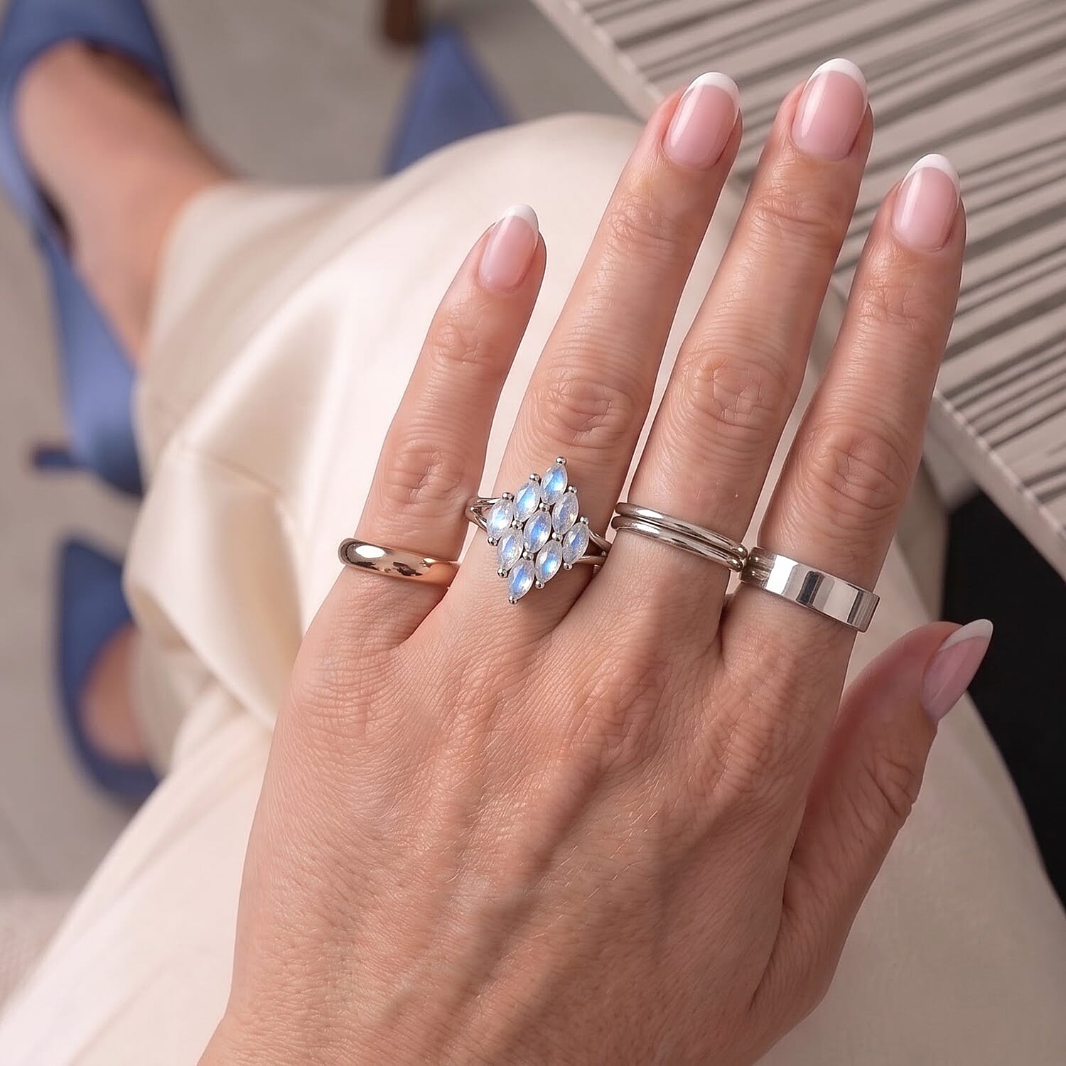 EverTrue Rainbow Moonstone 0.80 ctw Starfire Petals Ring in Platinum Bond (Size 7.0)