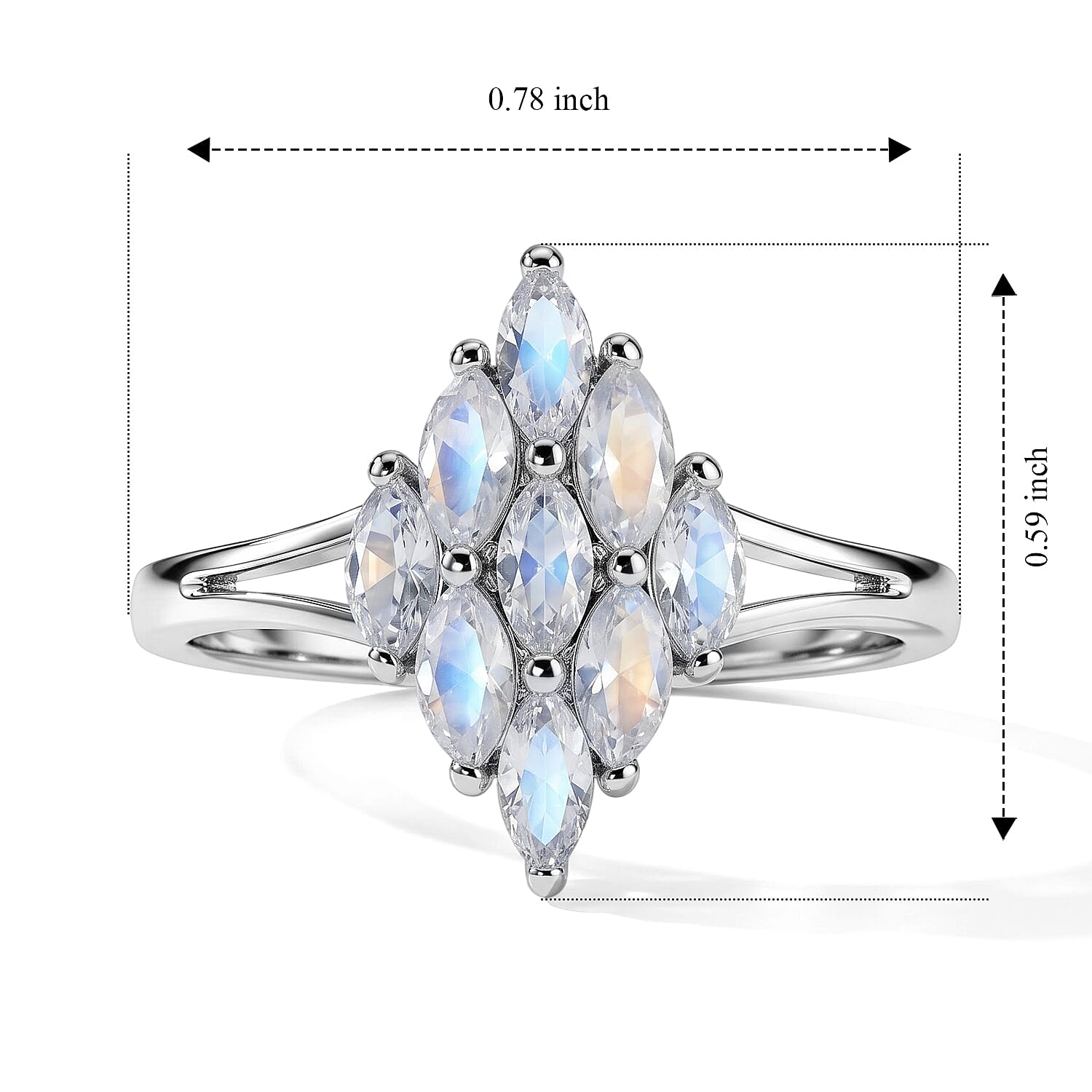 EverTrue Rainbow Moonstone 0.80 ctw Starfire Petals Ring in Platinum Bond (Size 7.0)