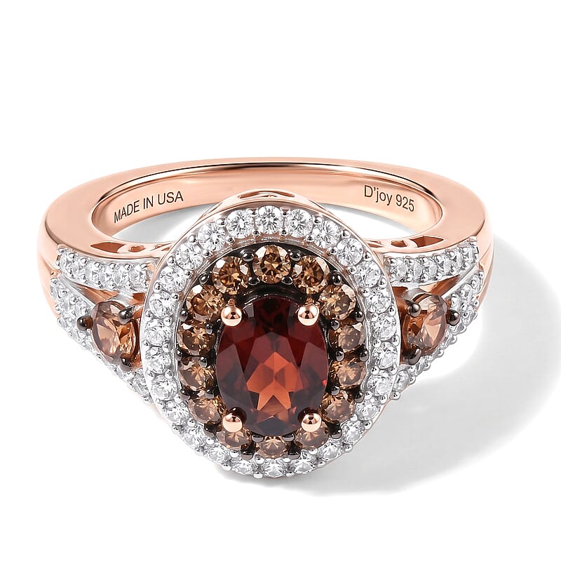 D'Joy AAA Red Zircon, White and Chocolate Zircon 2.90 ctw Ring in 18K Vermeil Rose Gold Over Sterling Silver (Size 5.0)