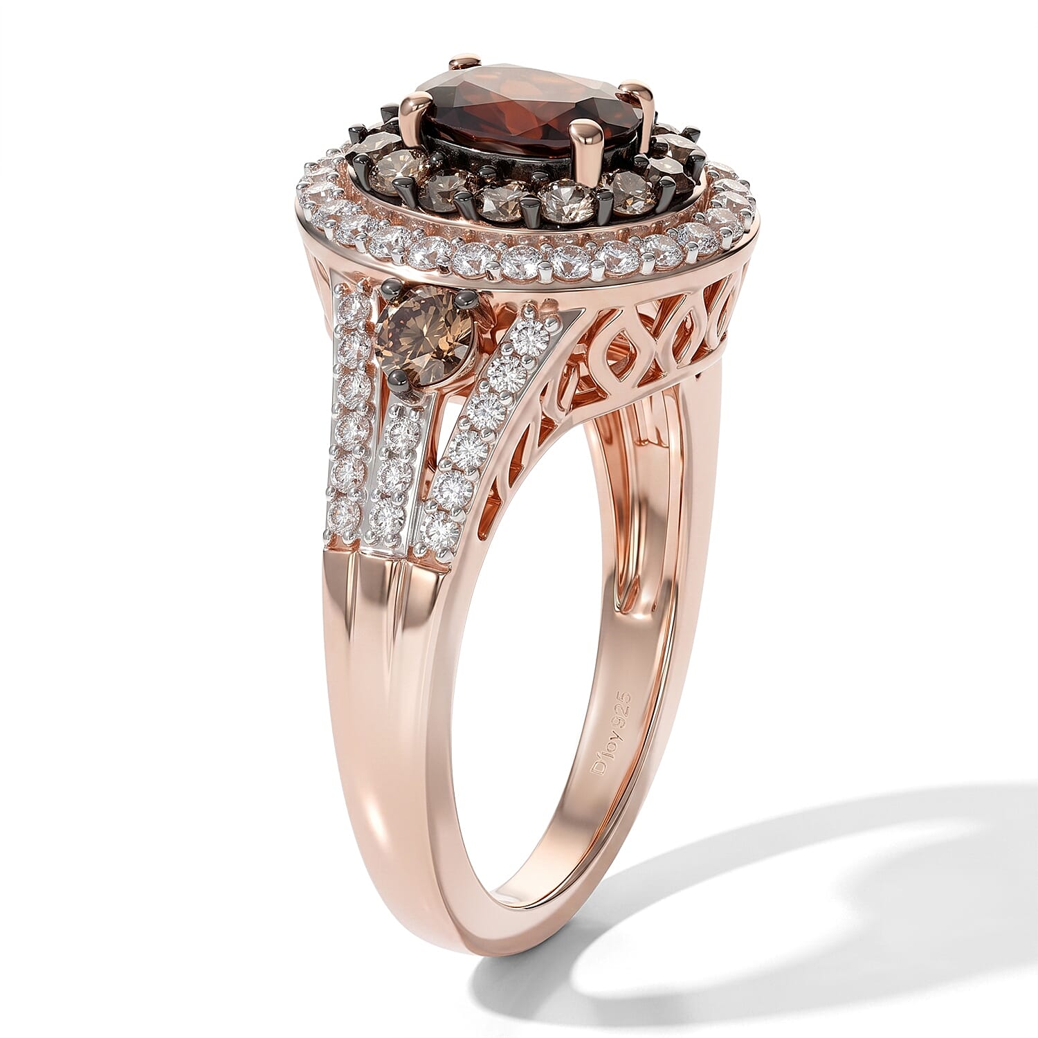 D'Joy AAA Red Zircon, White and Chocolate Zircon 2.90 ctw Ring in 18K Vermeil Rose Gold Over Sterling Silver (Size 5.0)