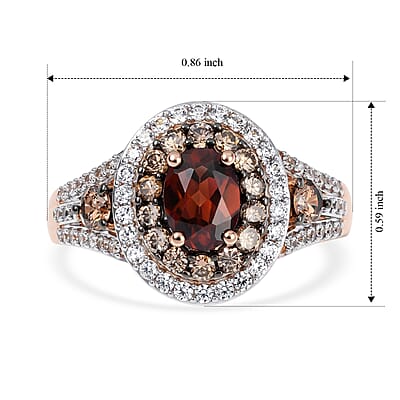 D'Joy AAA Red Zircon, White and Chocolate Zircon 2.90 ctw Ring in 18K Vermeil Rose Gold Over Sterling Silver (Size 5.0)
