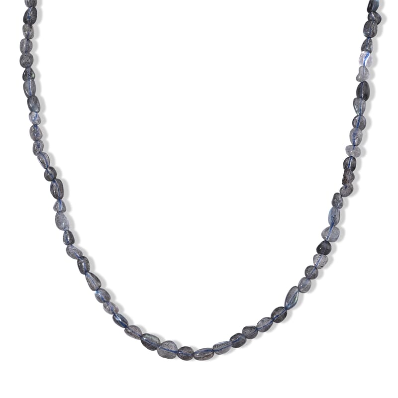 Malagasy Labradorite 50.00 ctw Cord Beaded Necklace (17-19 Inches) in Stainless Steel