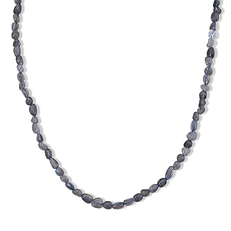 Malagasy Labradorite 50.00 ctw Cord Beaded Necklace (17-19 Inches) in Stainless Steel