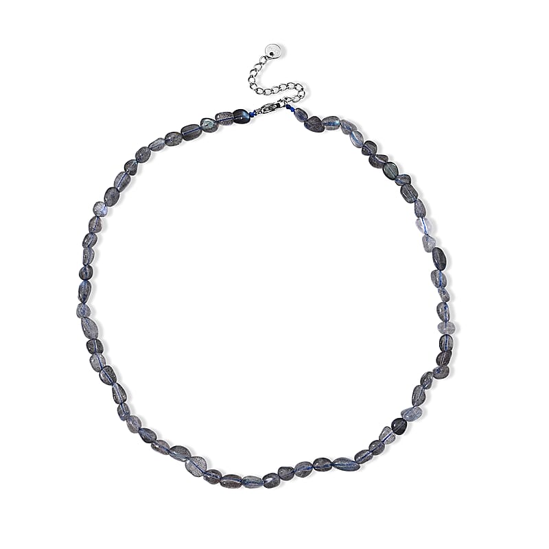 Malagasy Labradorite 50.00 ctw Cord Beaded Necklace (17-19 Inches) in Stainless Steel