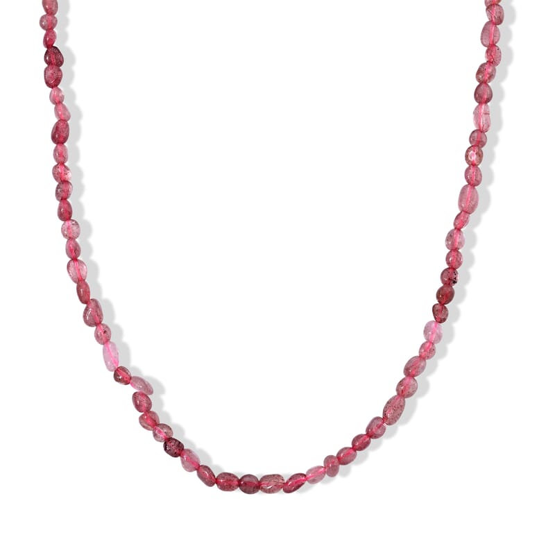 Strawberry Quartz 50.00 ctw Cord Beaded Necklace (17-19 Inches) in Stainless Steel