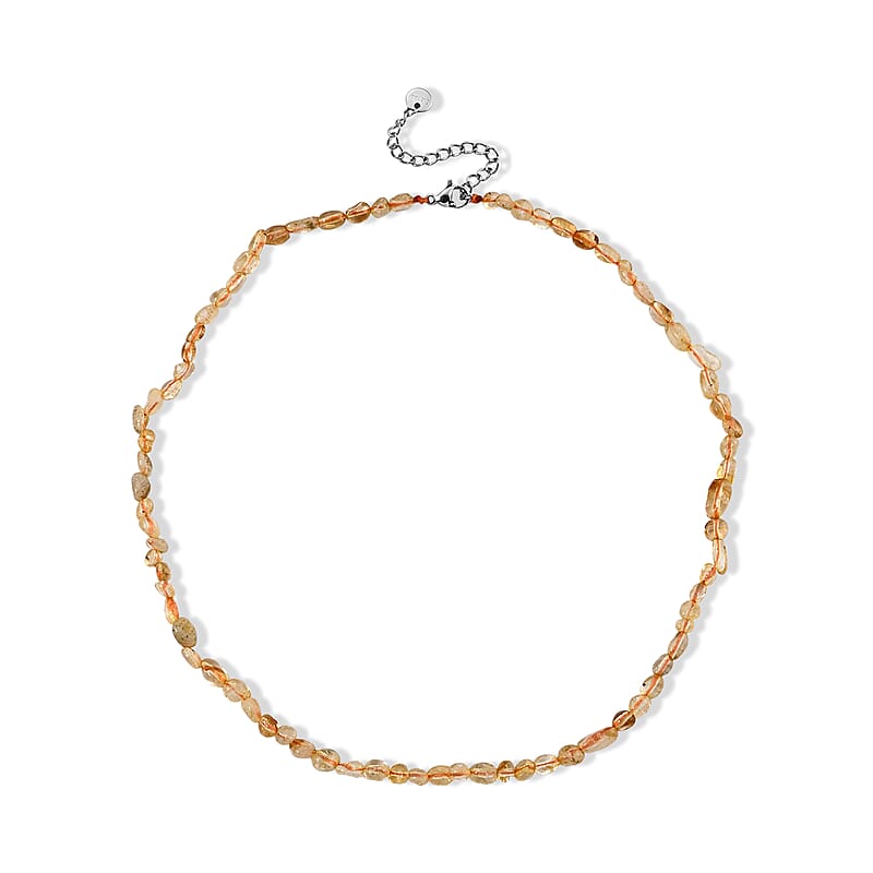 Brazilian Citrine 50.00 ctw Cord Beaded Necklace (17-19 Inches) in Stainless Steel