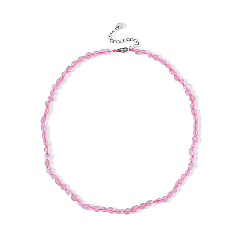 Rose Quartz 50.00 ctw Cord Beaded Necklace (17-19 Inches) in Stainless Steel