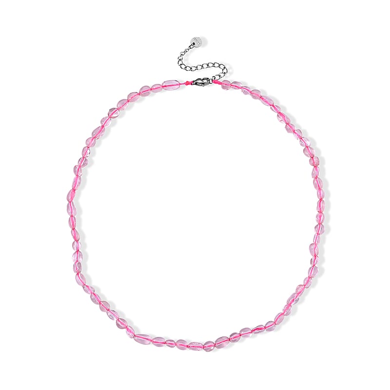 Rose Quartz 50.00 ctw Cord Beaded Necklace (17-19 Inches) in Stainless Steel