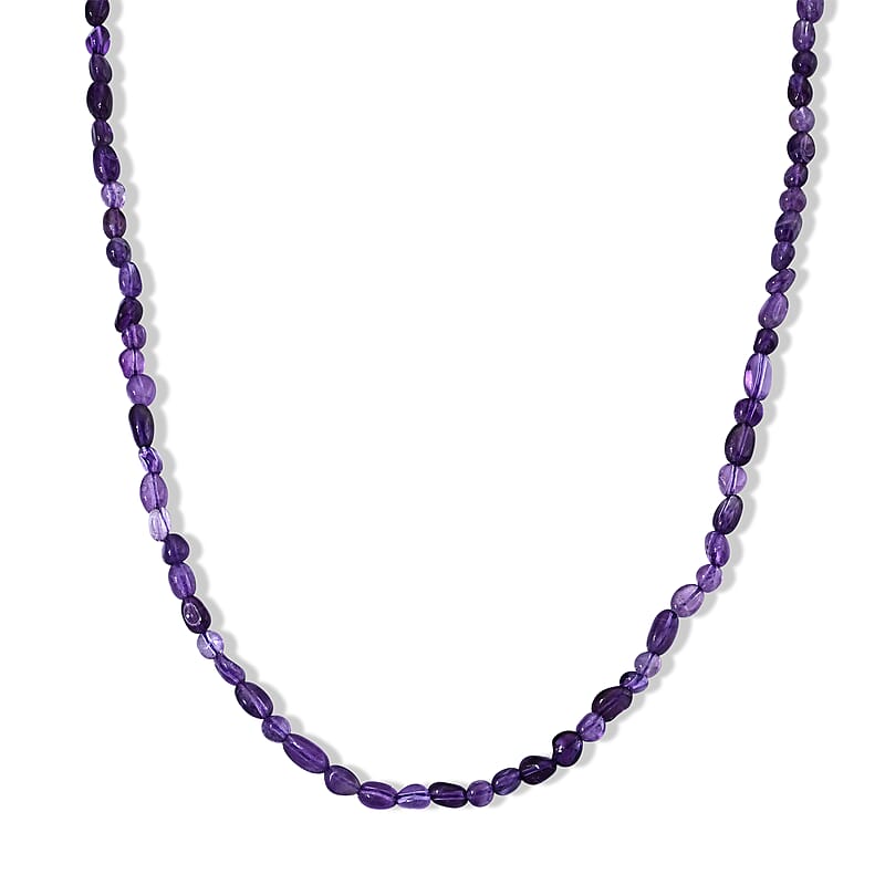 African Amethyst 50.00 ctw Cord Beaded Necklace (17-19 Inches) in Stainless Steel