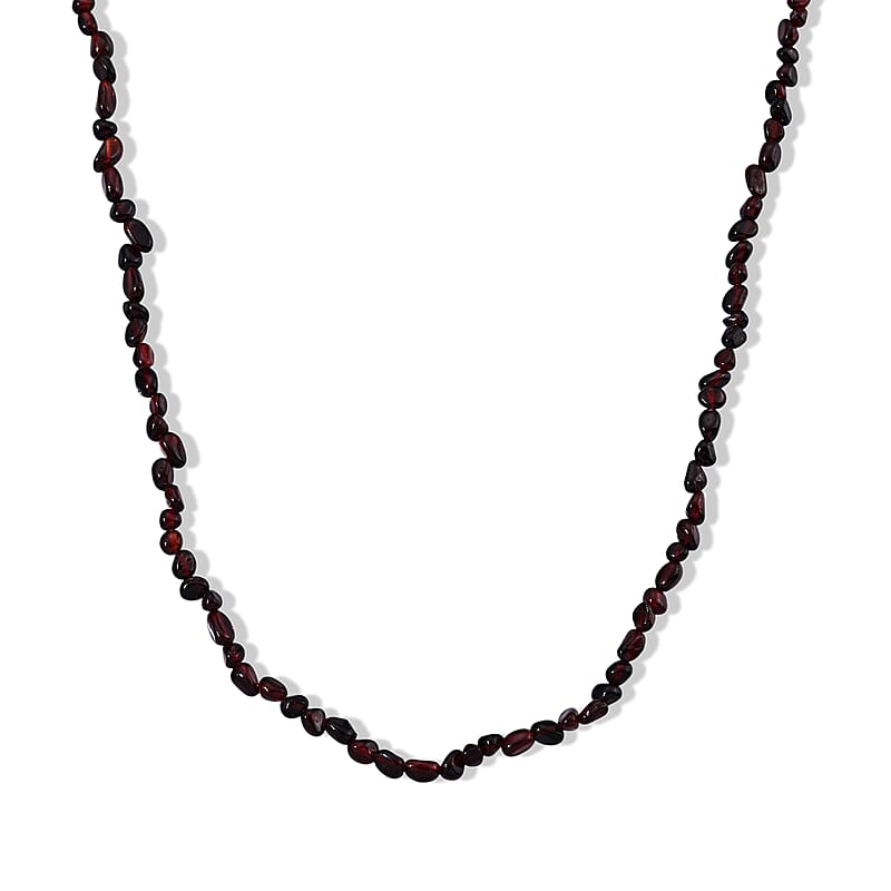 Mozambique Garnet 50.00 ctw Cord Beaded Necklace (17-19 Inches) in Stainless Steel