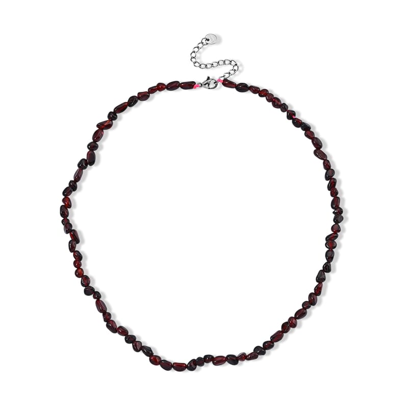 Mozambique Garnet 50.00 ctw Cord Beaded Necklace (17-19 Inches) in Stainless Steel
