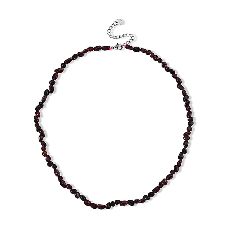 Mozambique Garnet 50.00 ctw Cord Beaded Necklace (17-19 Inches) in Stainless Steel
