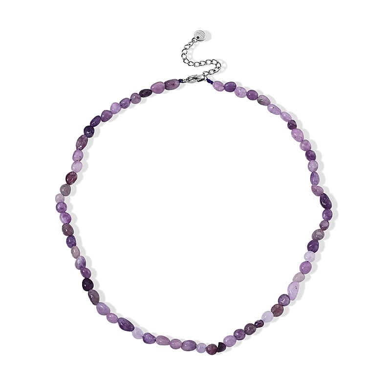 Purple Quartz 50.00 ctw Cord Beaded Necklace (17-19 Inches) in Stainless Steel