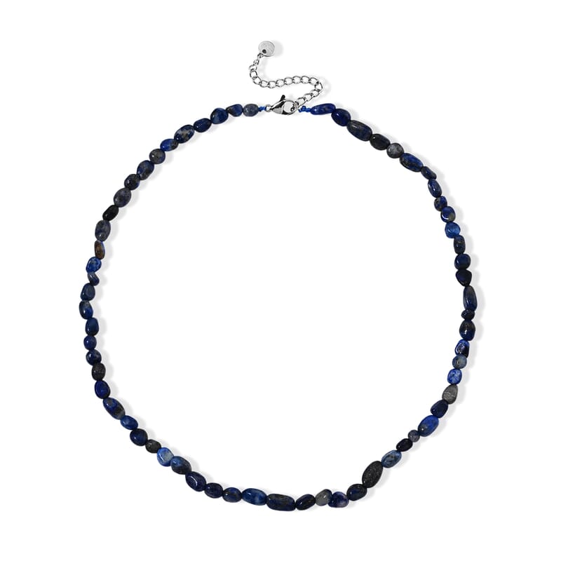 Lapis Lazuli 50.00 ctw Cord Beaded Necklace (17-19 Inches) in Stainless Steel