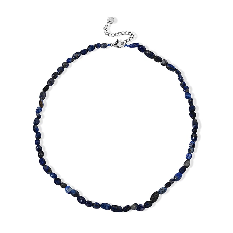 Lapis Lazuli 50.00 ctw Cord Beaded Necklace (17-19 Inches) in Stainless Steel