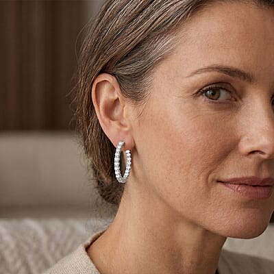 Natural Diamond 0.85 ctw Hoop Earrings in Sterling Silver