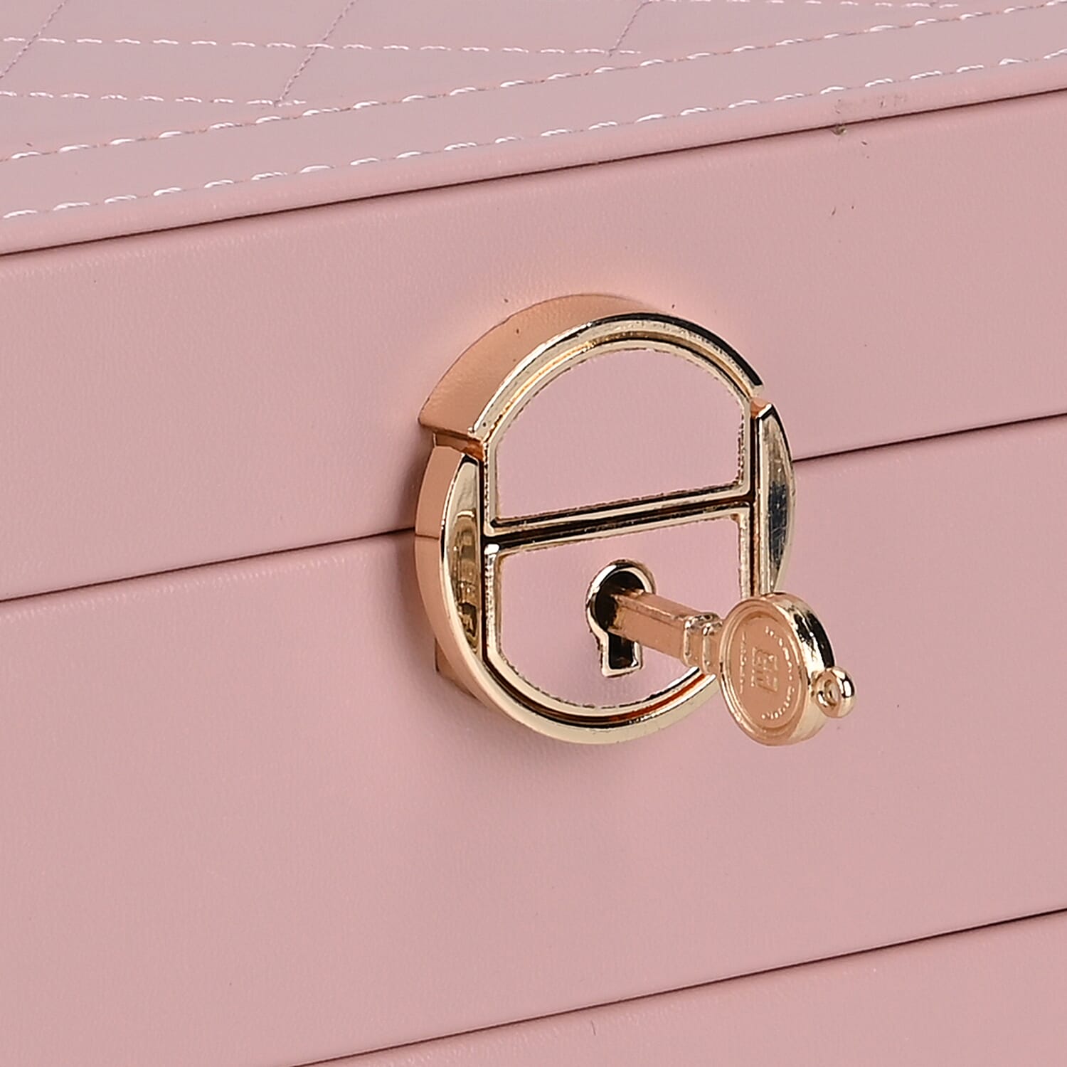 Pink Faux Leather 3 Layer Diamond Pattern Jewelry Box