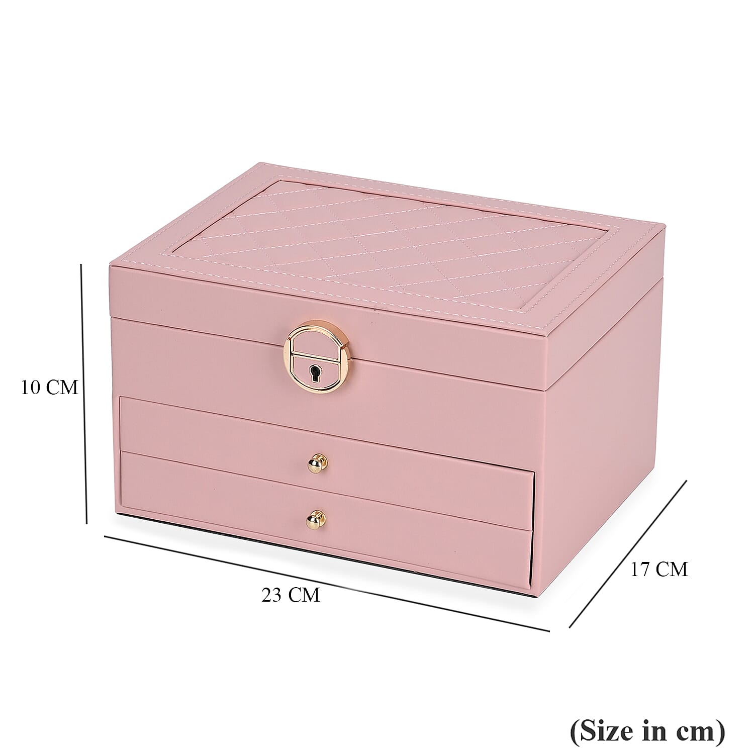 Pink Faux Leather 3 Layer Diamond Pattern Jewelry Box