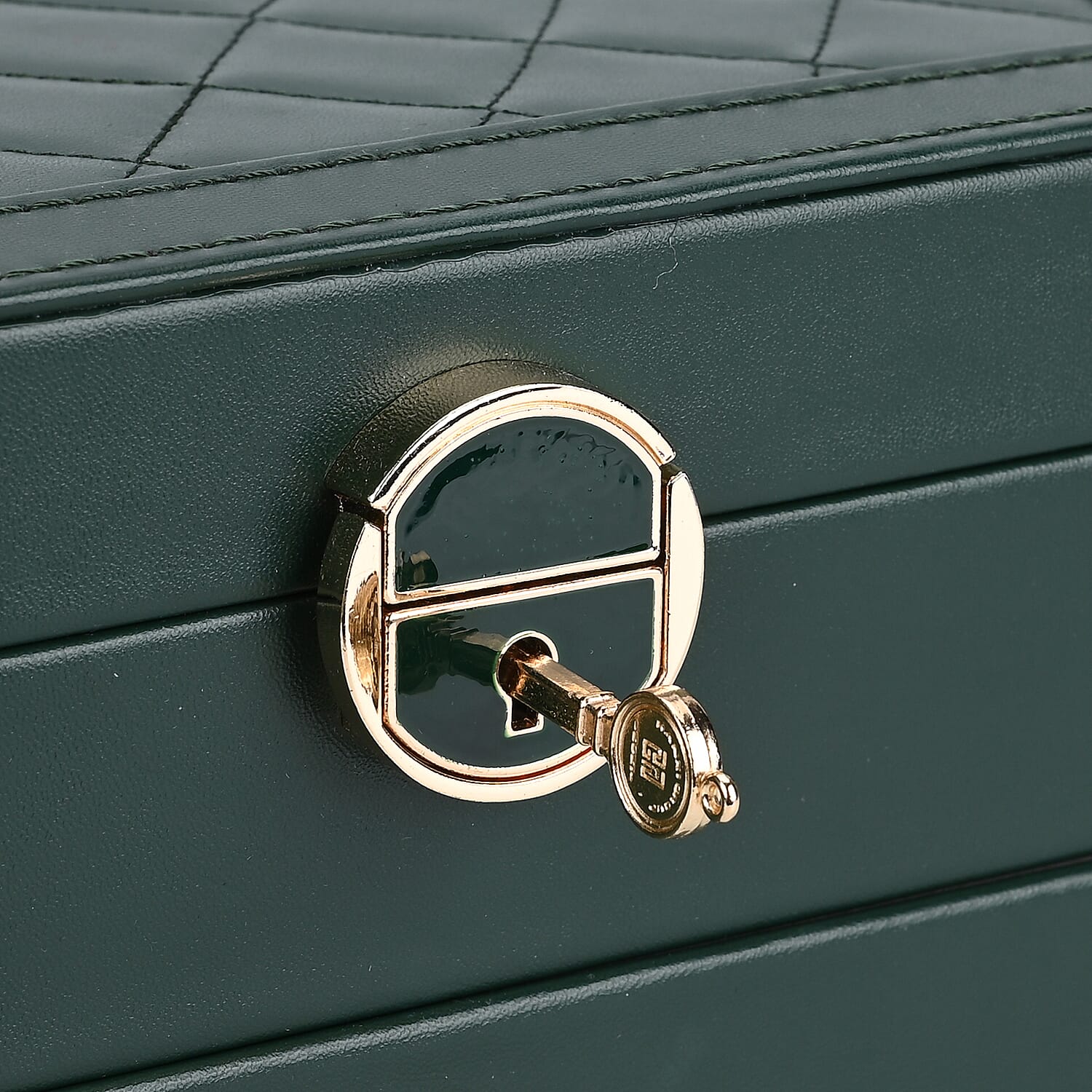 Olive Green Faux Leather 3 Layer Diamond Pattern Jewelry Box