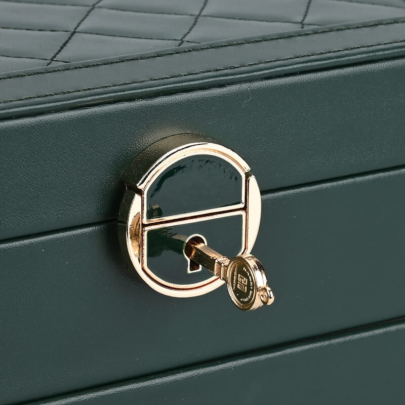 Olive Green Faux Leather 3 Layer Diamond Pattern Jewelry Box