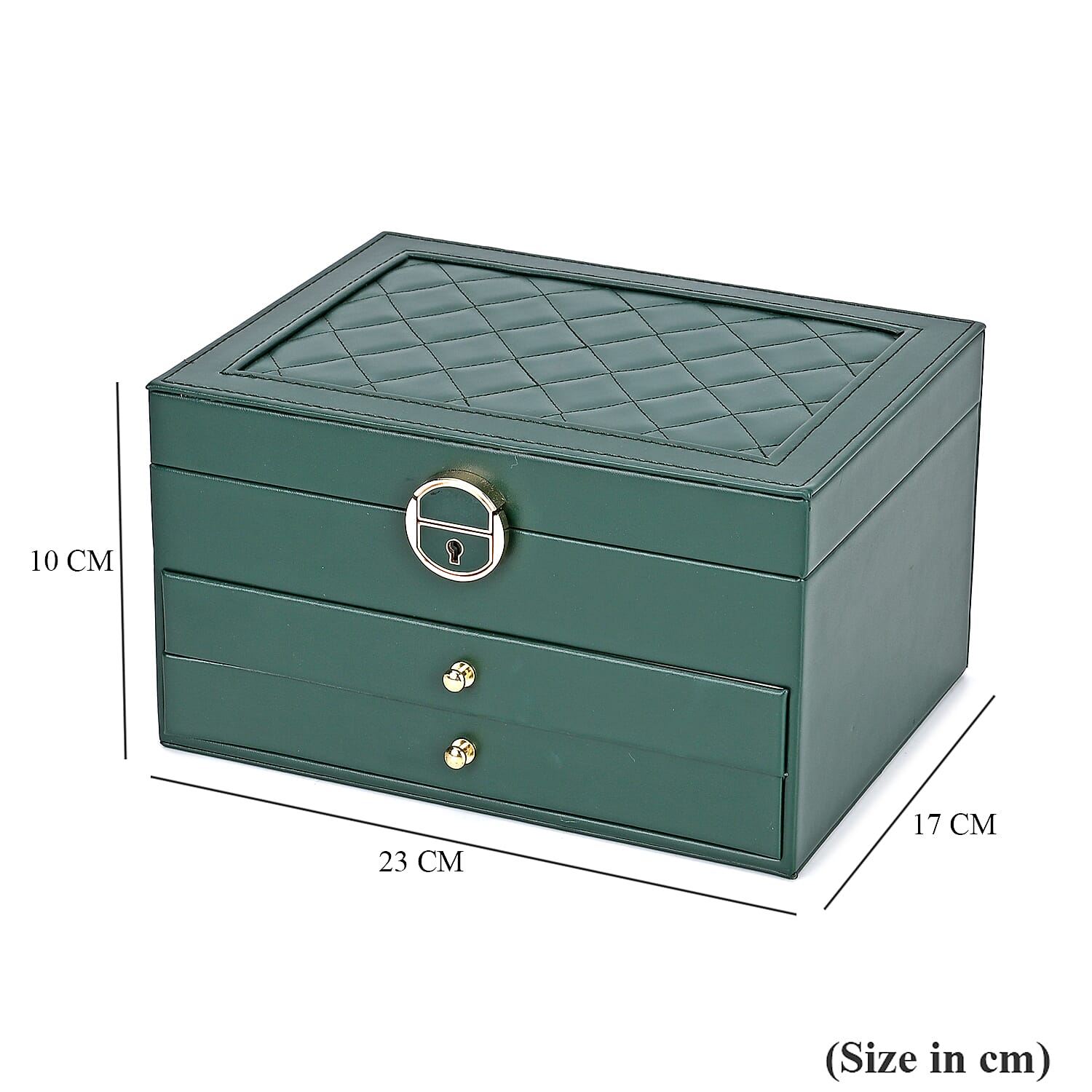Olive Green Faux Leather 3 Layer Diamond Pattern Jewelry Box