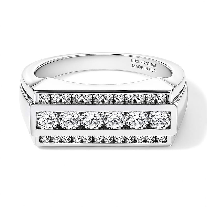 Luxuriant Lab Grown Diamond G-H SI 1.00 ctw Men's Ring in Rhodium Over Sterling Silver (Size 10.0)