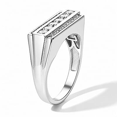 Luxuriant Lab Grown Diamond G-H SI 1.00 ctw Men's Ring in Rhodium Over Sterling Silver (Size 10.0)