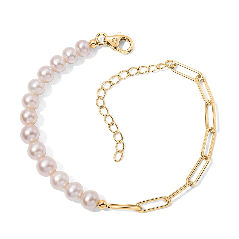 D'Joy Freshwater Pearl Bracelet in 18K YG Plated Sterling Silver (6.50-9.50In)