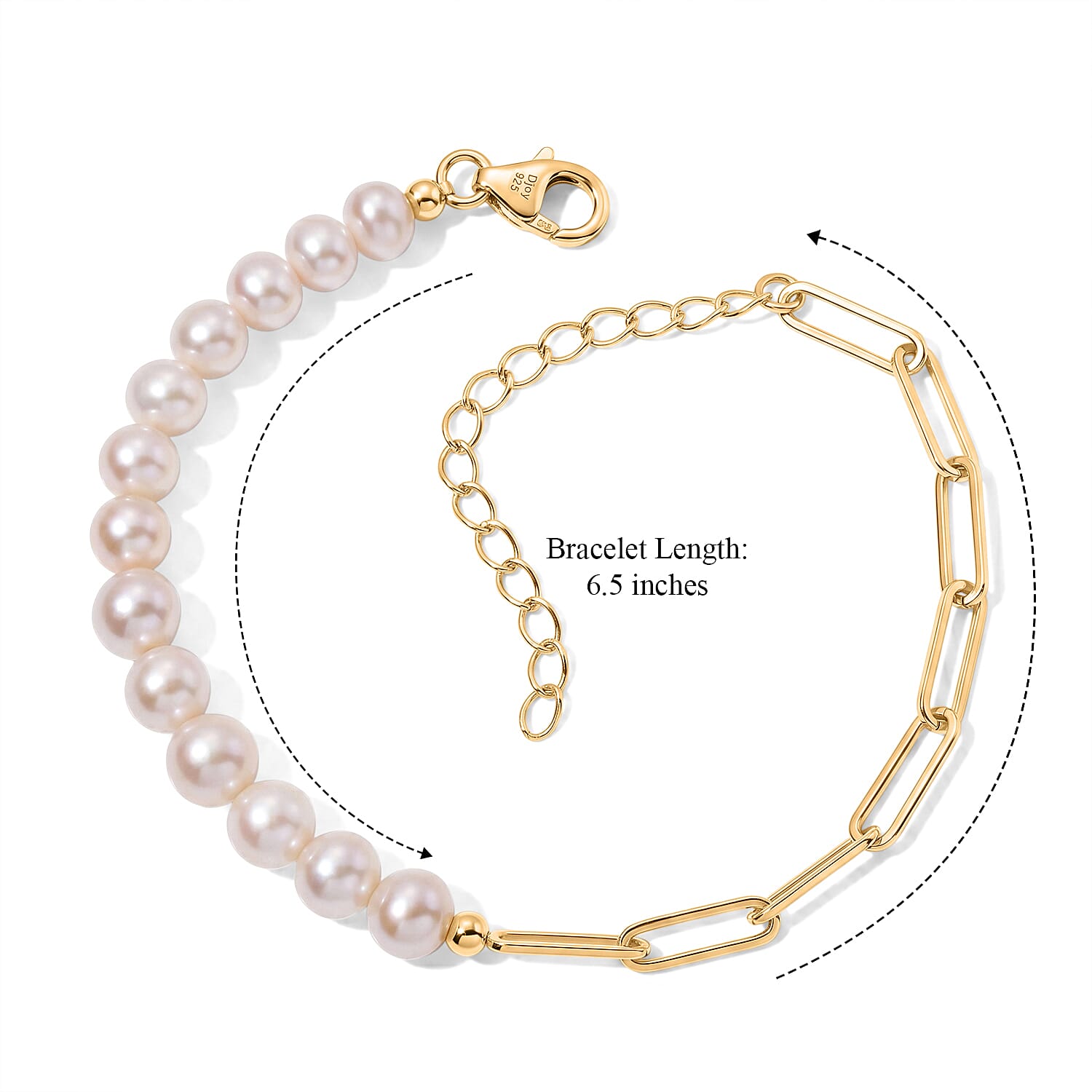 D'Joy Freshwater Pearl Bracelet in 18K YG Plated Sterling Silver (6.50-9.50In)