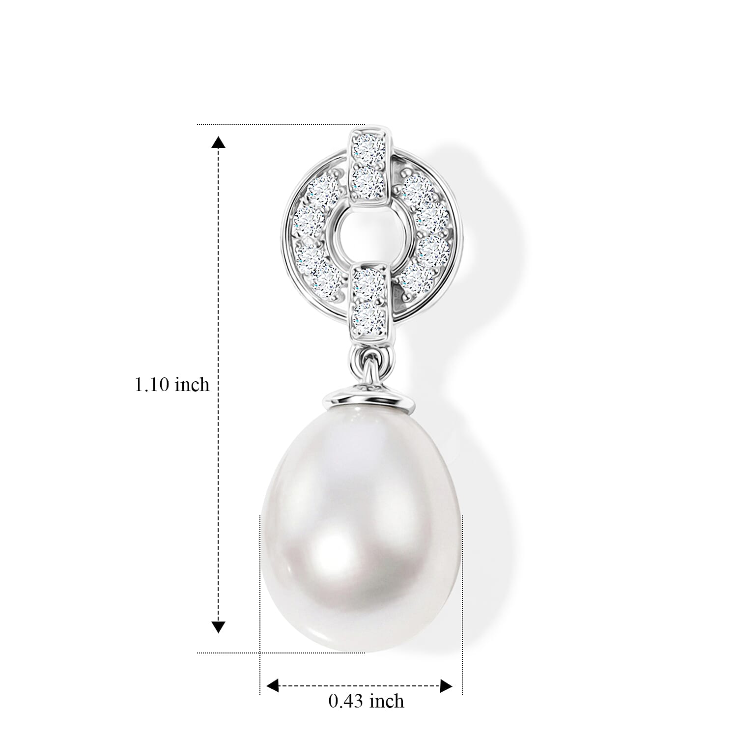 D'Joy Freshwater Pearl and White Zircon 0.50 ctw Earrings in Platinum Over Sterling Silver