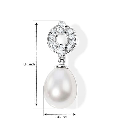 D'Joy Freshwater Pearl and White Zircon 0.50 ctw Earrings in Platinum Over Sterling Silver