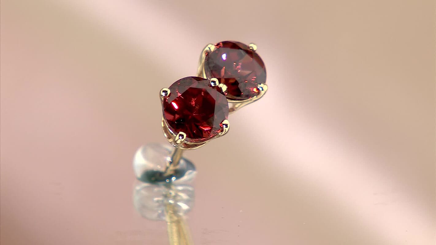 Luxoro AAA Red Zircon 1.50 ctw Earrings in 10K Yellow Gold