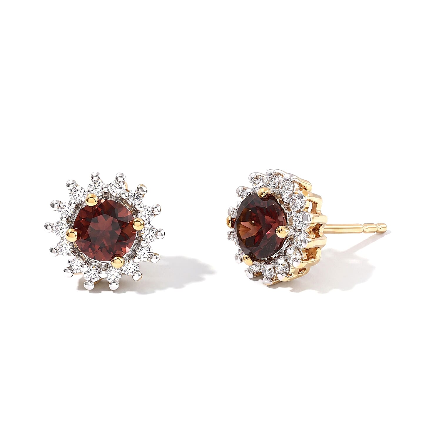 D'Joy AAA Red Zircon and Moissanite 1.65 ctw Earrings in 18K Vermeil Yellow Gold Over Sterling Silver