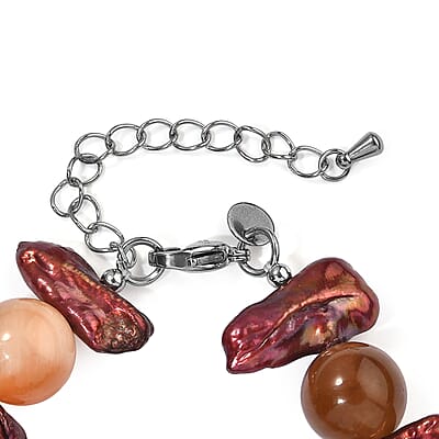 EverTrue Lodolite 70.00 ctw and Purple Pearl (D) Bracelet in Stainless Steel (7.25-9.25In)