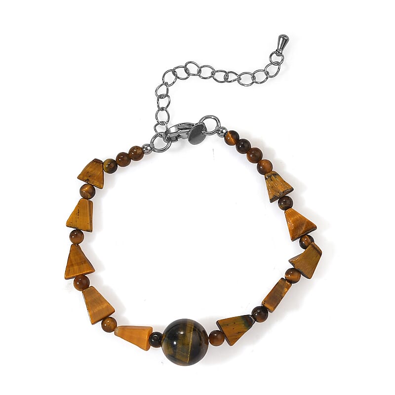 EverTrue Tigers Eye 45.00 ctw Beaded Bracelet in Stainless Steel (7.25 In)