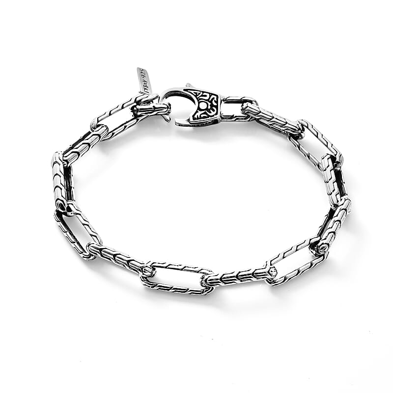 D'Joy Bali Legacy Paperclip with Tulang Naga Chain Bracelet in Sterling Silver (7.25 In) 14.25 Grams