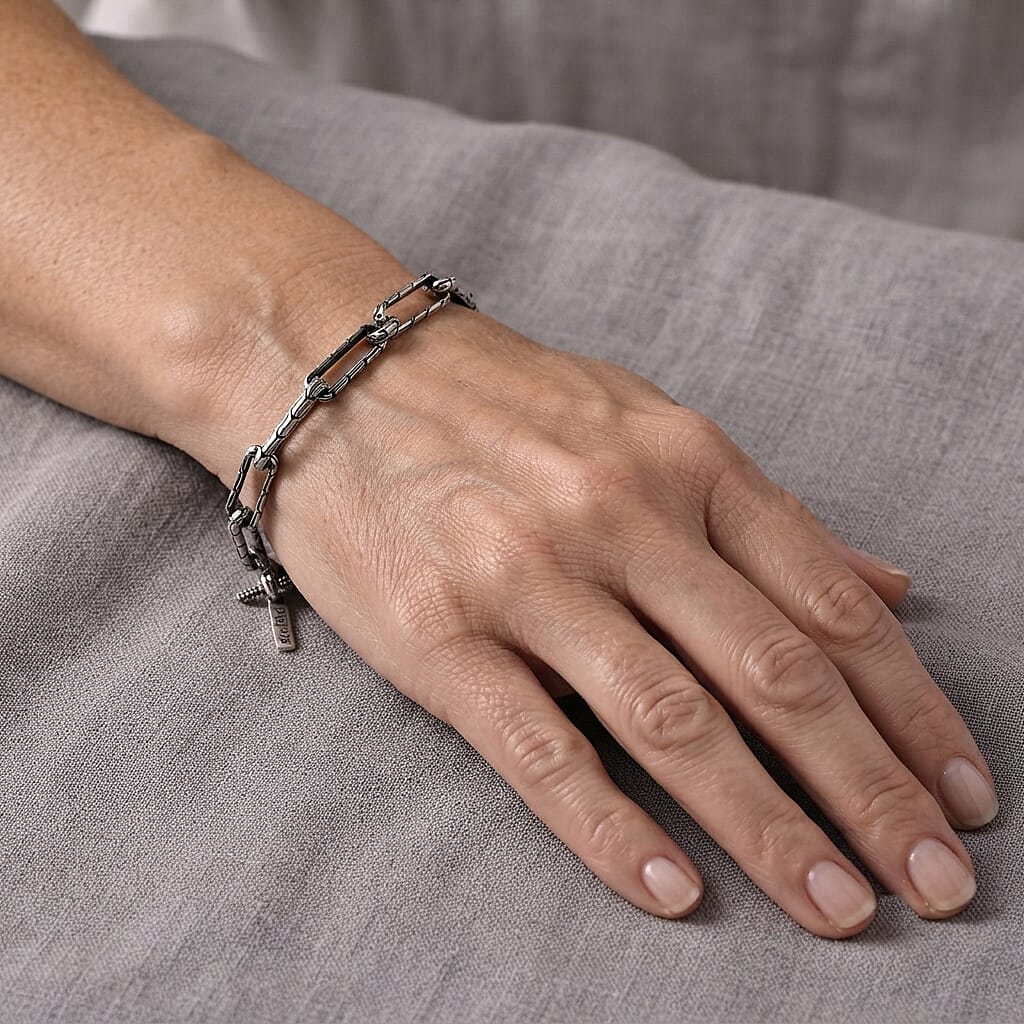 D'Joy Bali Legacy Paperclip with Tulang Naga Chain Bracelet in Sterling Silver (7.25 In) 14.25 Grams