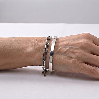 D'Joy Bali Legacy Paperclip with Tulang Naga Chain Bracelet in Sterling Silver (7.25 In) 14.25 Grams