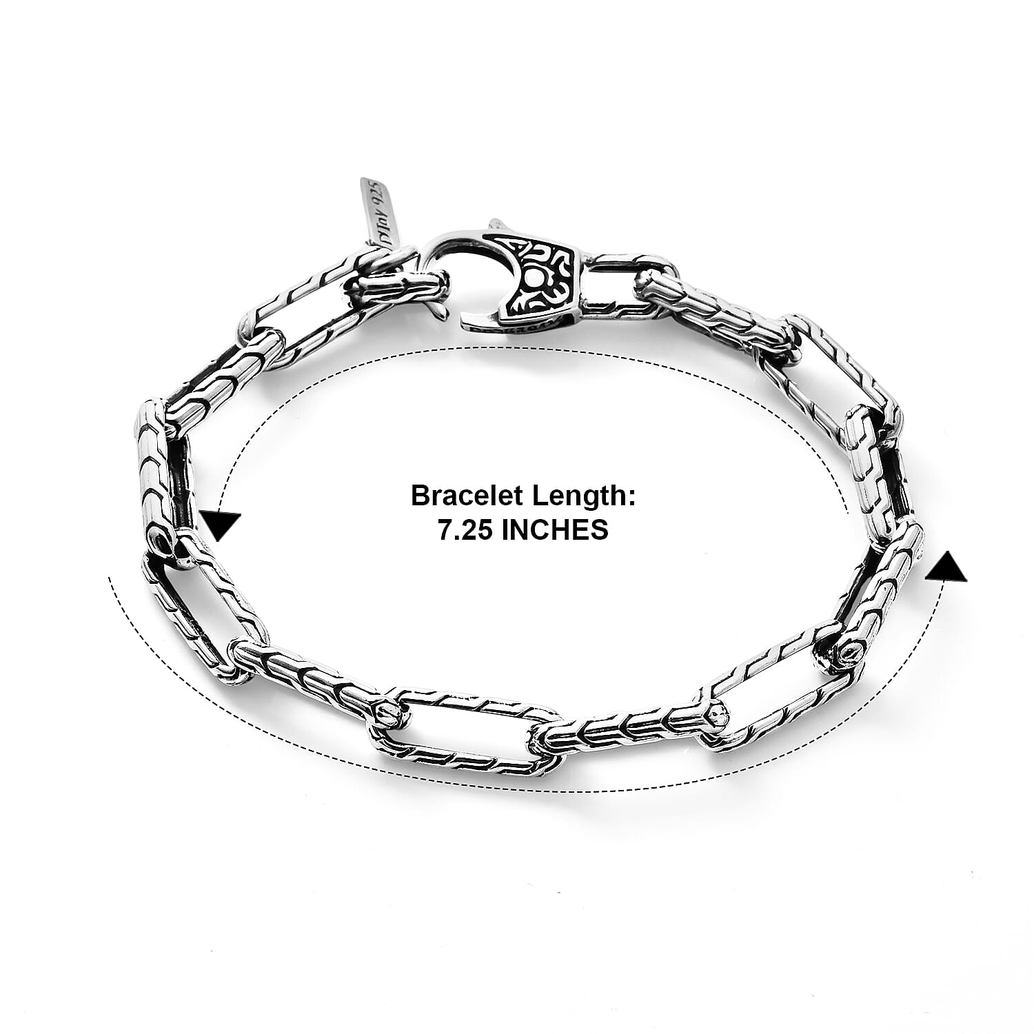 D'Joy Bali Legacy Paperclip with Tulang Naga Chain Bracelet in Sterling Silver (7.25 In) 14.25 Grams