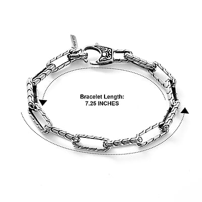 D'Joy Bali Legacy Paperclip with Tulang Naga Chain Bracelet in Sterling Silver (7.25 In) 14.25 Grams