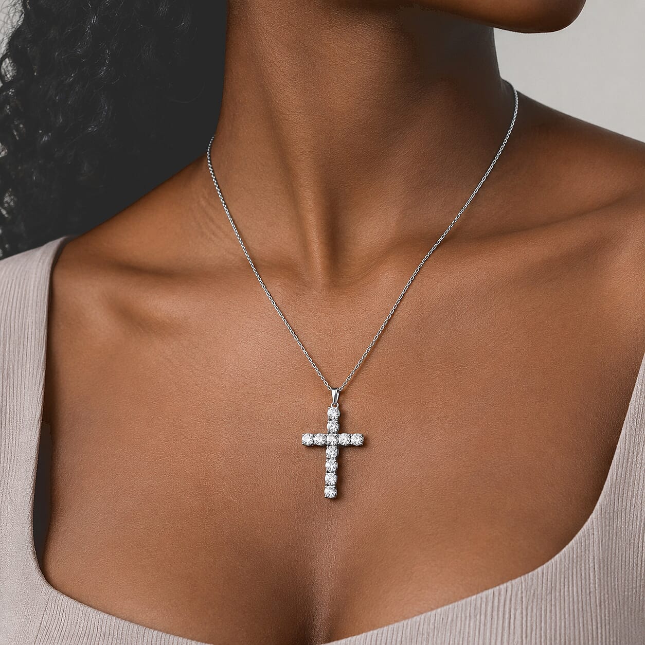 Doorbuster EverTrue Moissanite 5.10 ctw Cross Pendant without Chain in Stainless Steel