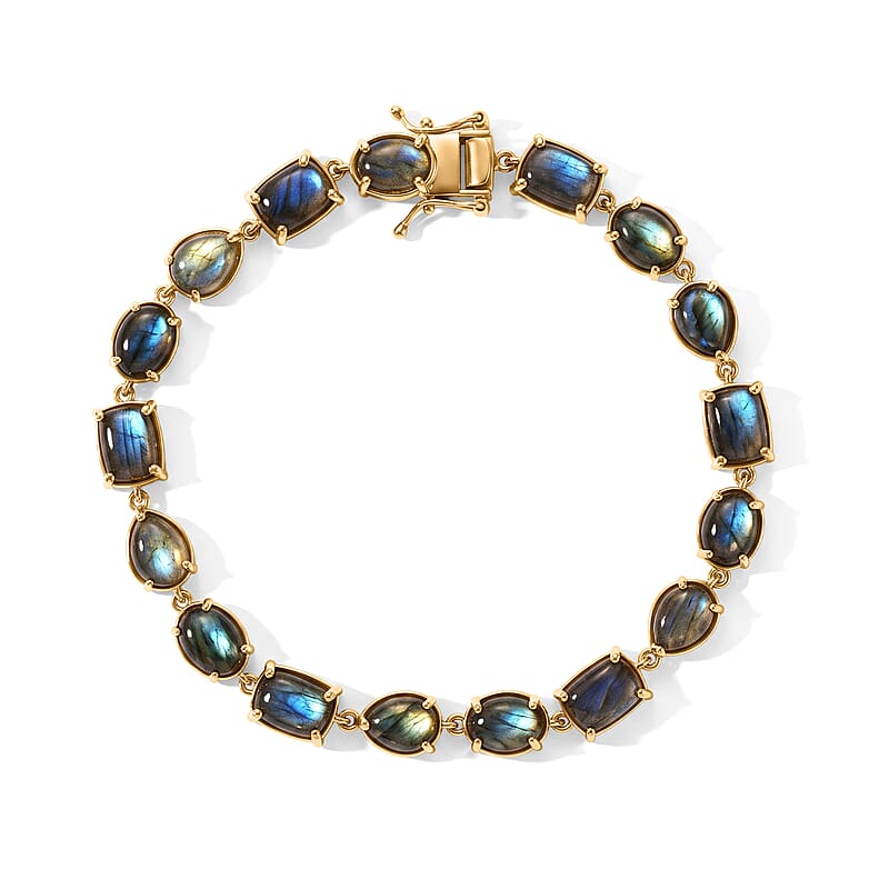 EverTrue AAA Malagasy Labradorite 24.15 ctw Line Bracelet in 18K YG Plated (8.00 In)
