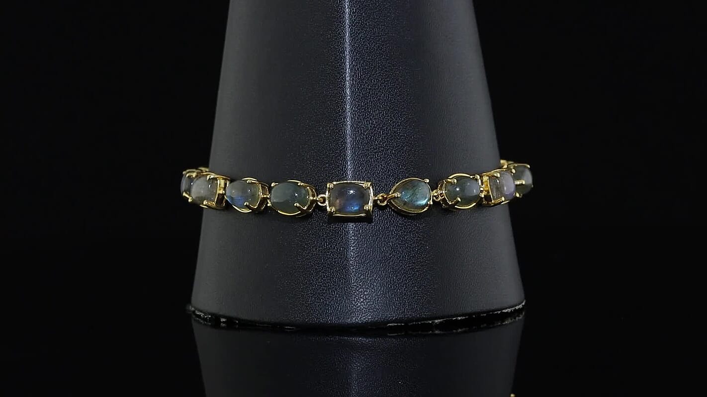 EverTrue AAA Malagasy Labradorite Line Bracelet in 18K YG Plated (8.00 In) 24.15 ctw